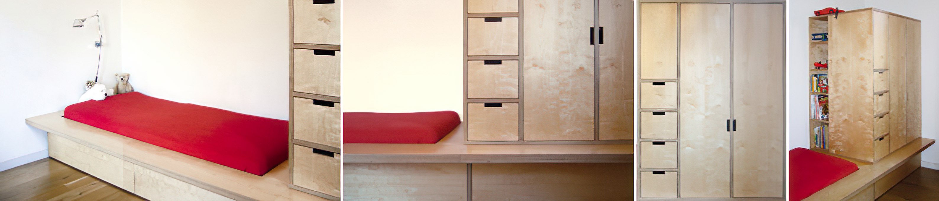 Abbildung Kindermöbel 01: Kombination Bett – Schrank – Regal