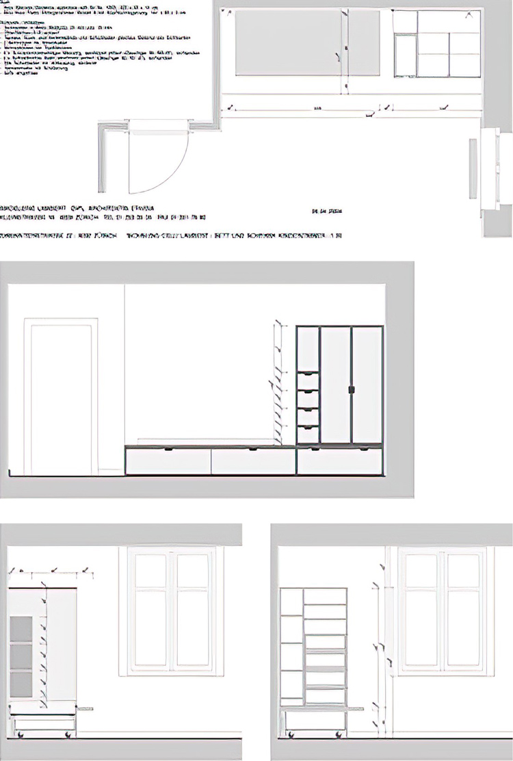 Abbildung Plan Kindermöbel 01: Kombination Bett – Schrank – Regal