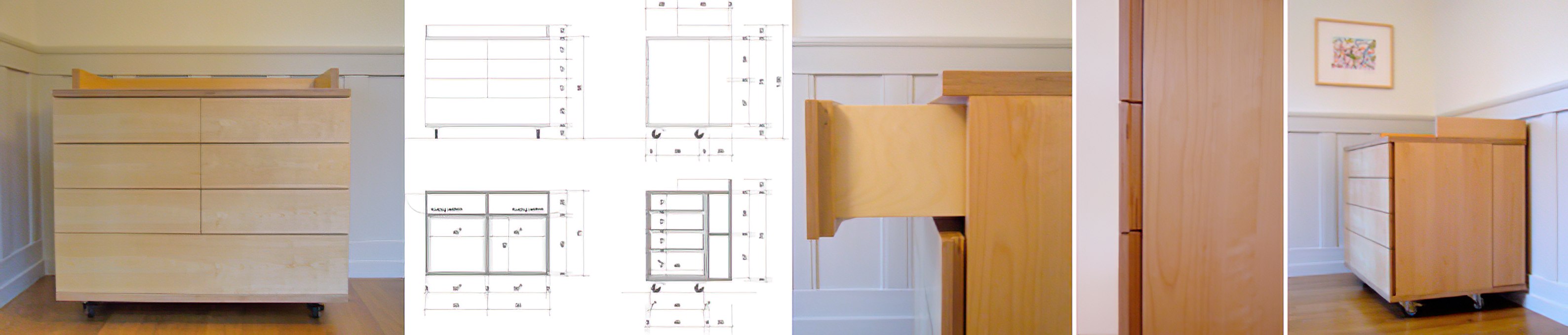 Abbildung Möbel Wickelkommode auf Rollen mit Schubladen und demontierbarem Wickelaufsatz
